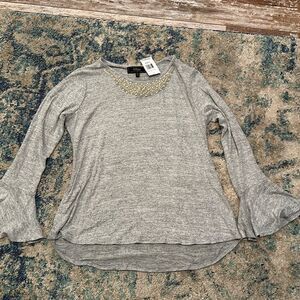 NWT STATUS BY CHENAULT Faux Pearl Neck Top Blouse